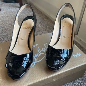 Louboutin Marpolo 90 Patent Leather sling back heels